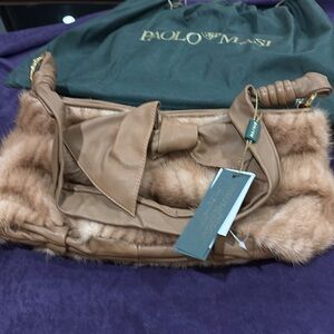 Taupe Mink and Leather Handbag NWT